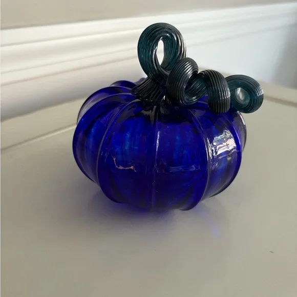 Blue Glass Pumpkin Decor - Picture 4 of 5